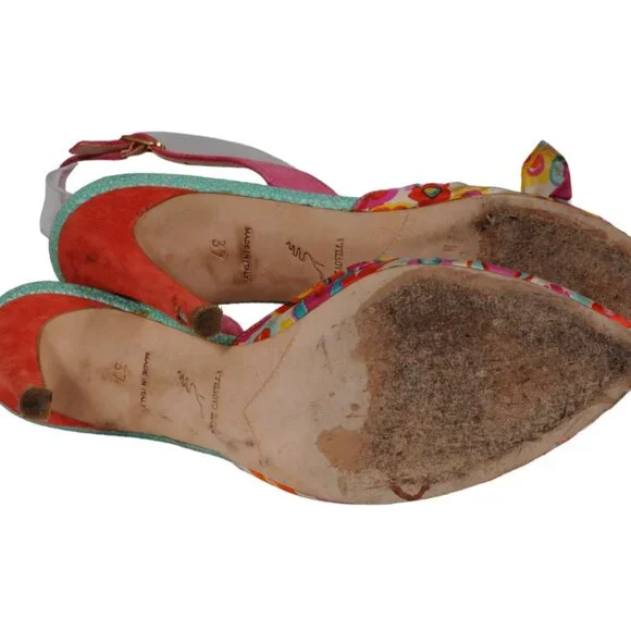 Rene Caovilla Womens Floral Fabric Slingback Pump US 7 EU 37 Pink Yellow Blue